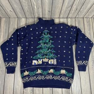 Marisa Christina Classics Christmas Collection 1994 Sweater Holiday Tree Blue Sm